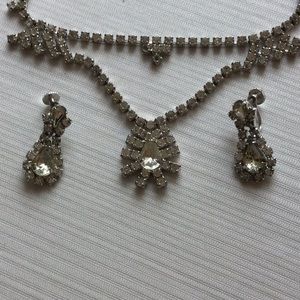 Vintage 1940s Rhinestone Necklace and Earrings